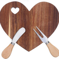 Set Talenan Bambu, Papan Sajian Keju dengan 2 Pisau Stainless Steel, Piring Sajian Kayu untuk Charcuterie, Hadiah Pernikahan