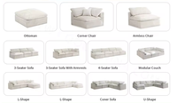 Ensemble de canapés modulaires en tissu pur lin, style Zen, avec rembourrage en plumes de duvet, confort nuageux, pour salon