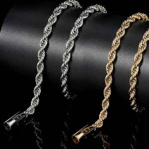 RQ الجملة 3 مللي متر 6 مللي متر 18K الذهب الأبيض مطلي حبل من الفولاذ المقاوم للصدأ سلسلة - Product Image 2