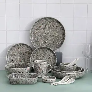 Wholesale phnom penh ceramic tableware set large capacity rice bowl soup plate spoon dish ceramic dinnerware made in China