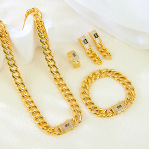 Conjunto de Collar y Pulsera de Lujo Chapado en Oro de 21k con Circonitas, Estilo Hip Hop, Joyería de Boda para Mujer, Estilo Dubái - Product Image 1