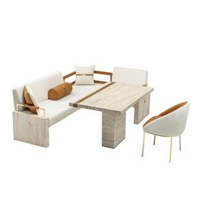 Ensemble de salle à manger de jardin en marbre moderne et durable Rosse, structure en bois massif, mobilier d'extérieur, groupe de sièges pour balcon 4 places - Product Image 3