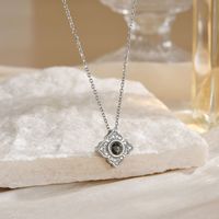 Collier Projection Trèfle à Quatre Feuilles Porte-Bonheur en Argent, Pendentif Zircon Pavé, Photo Cachée, Cadeau Délicat pour Femme