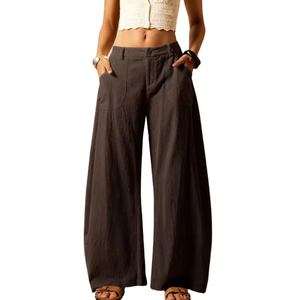 <span class=keywords><strong>Pantaloni</strong></span> Palazzo Larghi da Donna in Cotone 100% Modello Barrel, Collezione Estate 2026, Casual a Gamba Larga con <span class=keywords><strong>Tasche</strong></span> - Product Image 4