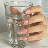 Faux ongles réutilisables Kawaii Papillon en ABS à presser avec colle, forme cercueil, longueur longue, pour un style féminin quotidien