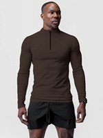 Chemise de compression Fitness Entraînement Gym Demi-zip Col roulé Velours Manches longues Chemise de sport Manches longues T-shirt pour homme