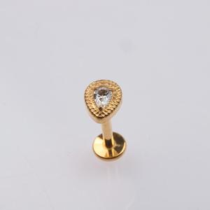 Zarif Hristiyan Altın Gözyaşı Şeklinde Düz Sırtlı Labret Çivisi İmplant Kalitesinde Titanyum PVD Altın CZ Taşlı İçten Dişli Vücut Takısı - Product Image 2