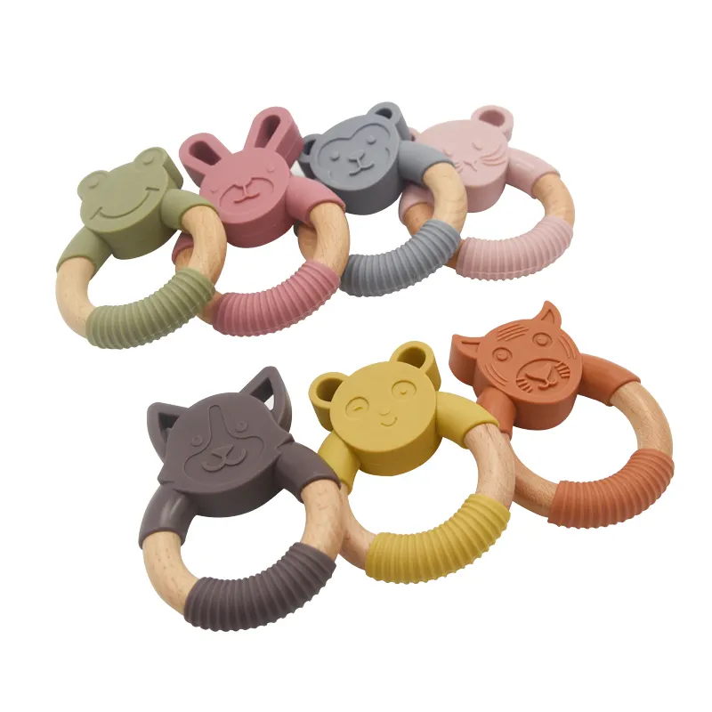 BPA Free Baby Chewing Fox Shape Teething Toys Silicone and Wood Teether