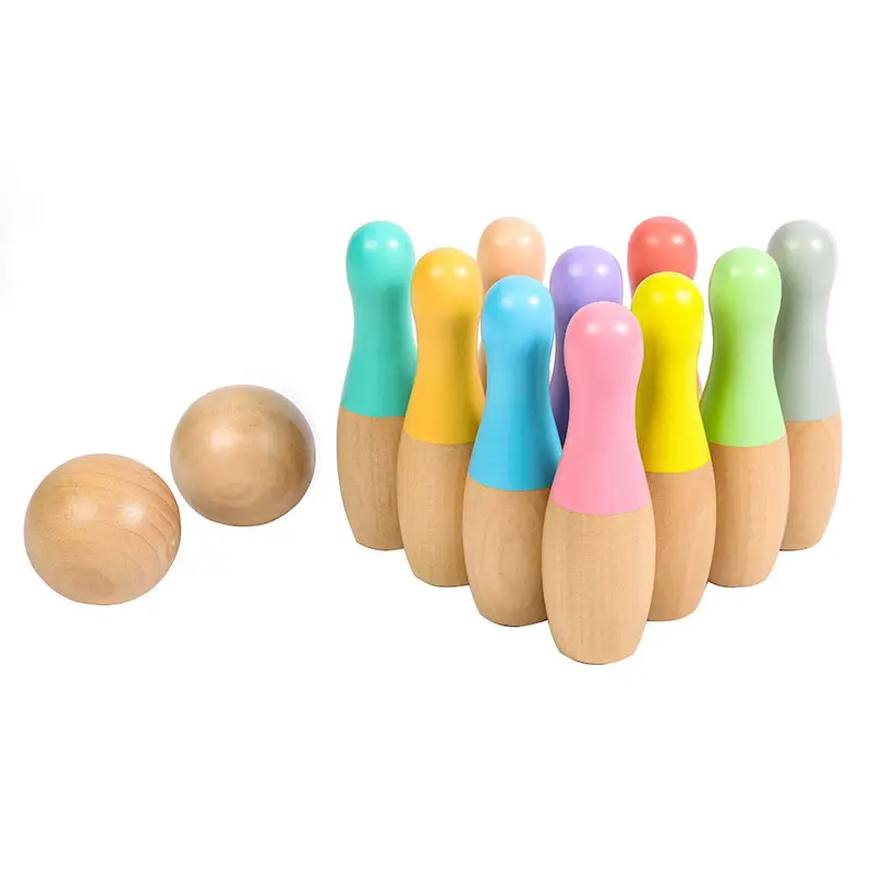 लकड़ी प्राकृतिक गेंदबाजी सेट गेंद खिलौने लकड़ी के खिलौने अभिभावक बच्चे खेल लड़कों और लड़कियों के बच्चे खिलौने इंद्रधनुष बच्चों