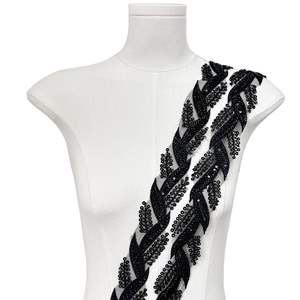 Heavy Beaded Embroidery <strong>Sequins</strong> Leaf Lace bar Code <strong>Ribbon</strong> for Garment - Product Image 6