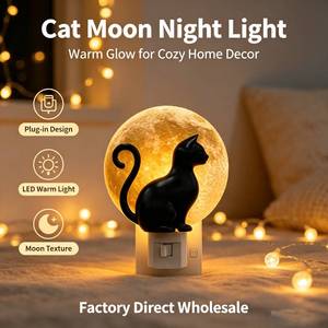 Lámpara Nocturna de Gato Lunar de Halloween, Tamaño Mediano, Regalo para Niños, Material ABS, Luz Blanca Cálida Suave, Decoración para Sala de Estar y Dormitorio - Product Image 2
