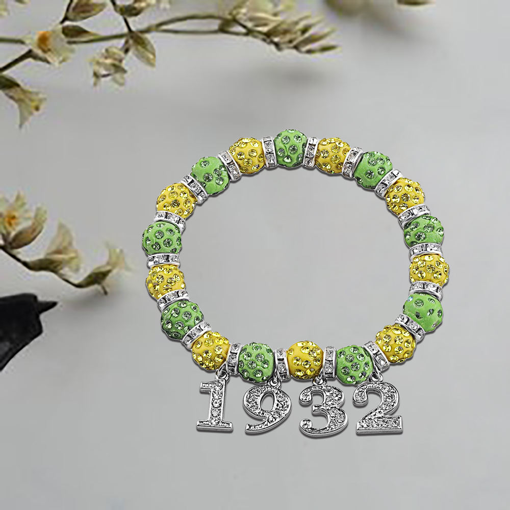 저렴한 가격 도매 그리스 XHO 기호 1932 년 숫자 펜던트 만들기 노란색과 녹색 톤 페르시 치 에타 파이 구슬 팔찌|  Alibaba.com