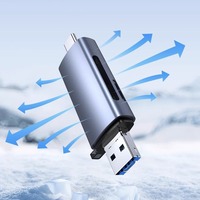 Lector de Tarjetas SDTF Multifunción USB, Transferencia de Datos de Computadora a Teléfono Móvil, Lector de Tarjetas Android Tipo-C Dos en Uno, Adaptador OTG Externo de Aluminio
