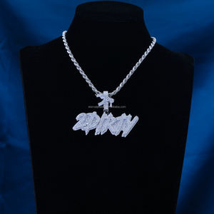 Liontin Hip Hop Berlian Moissanite VVS Custom Perak S925 Emas Solid 9k 10k 14k 18k Huruf Kursif Bertabur Batu - Product Image 1