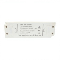 Alimentation LED ultra-mince 36W 3A 12V DC IP20/IP44/IP65, largement utilisée pour les miroirs de salle de bain et d'hôtel, certifiée CE SAA ETL, PF élevé >0.9