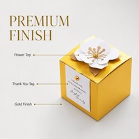 Boîte à dragées de luxe dorée avec décoration florale, étiquette de remerciement, boîte à dragées de mariage, OEM, marque privée, vente en gros