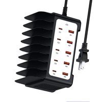 Stasiun Pengisian Daya Ponsel 120W untuk Beberapa Perangkat, 10 Port USB C Tipe C, Stasiun Pengisi Daya Cepat