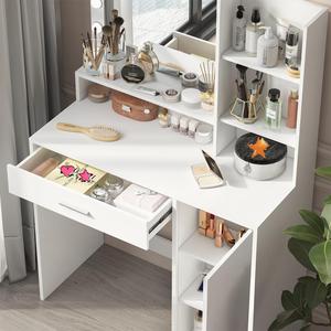 Bàn trang điểm có gương & đèn, ngăn kéo lớn & Tủ Đựng Đồ ba tầng, bàn trang điểm phòng ngủ (Màu Trắng) - Product Image 3
