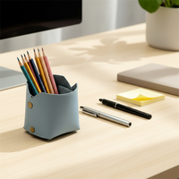 Support de bureau pliable RR avec rangement pour stylos, logo personnalisé, en cuir PU, élégant, pour stylos et pinceaux de maquillage