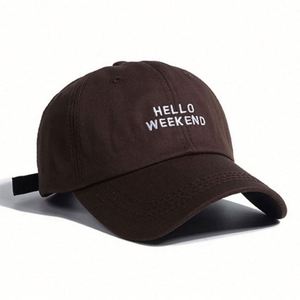 หมวกแก๊ปปักลาย Hello Weekend สีเบจ สำหรับฤดูร้อน ขายส่ง หมวกเบสบอลแบบ unisex สั่งทำได้ สำหรับผู้หญิง - Product Image 3