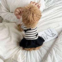 Vêtements côtelés rayés pour animaux de compagnie avec nœud noir, chemise pour chiot et jupe tutu, tenue quotidienne douce pour petits chiens et chats, robe-veste