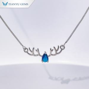 Collar con Colgante de Asta de Ciervo en Tono Plateado con Gema Azul en Forma de Lágrima, Joyería Elegante Inspirada en la Naturaleza para Mujer, Tianyu Gems - Product Image 1