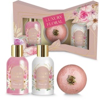 Vente en gros bombe de bain et gel douche de marque privée pétales de fleurs pour le bain et la douche pétillants coffret cadeau blanchissant pour les femmes emballage logo personnalisé