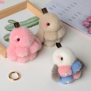 QQ Top Vente À La Mode Mignon Mini Lapin Porte-clés À La Main Véritable Fourrure De Vison Porte-clés Sac Pompon Sac - Product Image 3