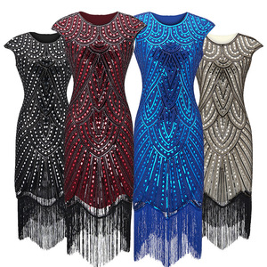 Robe à clapet vintage Great Gatsby des années 1920 pour femmes col rond Midi avec paillettes franges embellies accessoire Art déco translucide - Product Image 6