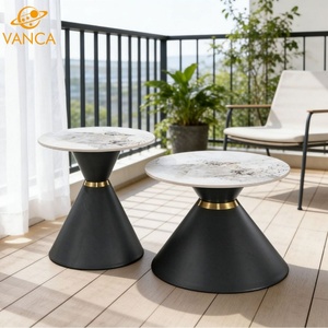 Modern Stone Coffee <strong>Table</strong> Set With High <strong>Gloss</strong> Lacquer Finish Round <strong>Nesting</strong> Coffee <strong>Table</strong> for Living Room - Product Image 2