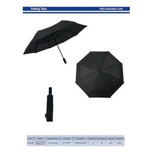 ร่มพับสามตอนอัตโนมัติ โพลีเอสเตอร์ 8 ซี่โครง สีดำ รุ่นกันฝน S23608E ขายส่ง - Product Image 1