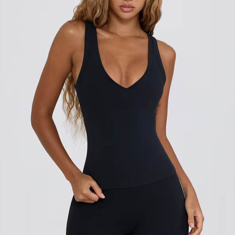 Women's Eco-Friendly Lightweight Workout Tank Top Deep V Neck Four-Way Stretch Breathable Sweat-Wicking Quick Dry Yoga Top