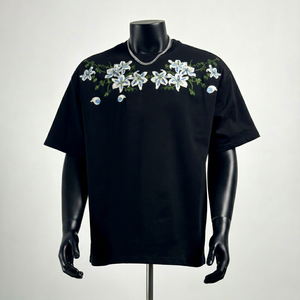 เสื้อยืดผู้ชายปักลายขนาดใหญ่ 100% ผ้าฝ้าย 320gsm เนื้อเทอร์รี่หนา คอกลม แขนสั้น สไตล์ลำลอง สตรีทแวร์ - Product Image 1