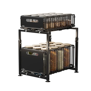 Étagère de <span class=keywords><strong>rangement</strong></span> coulissante en acier à double couche réglable pour armoire de salle de bain, organisateur de bocaux en verre pour épices de cuisine - Product Image 1