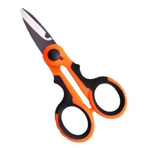 Tijeras de pesca dentadas de acero inoxidable con mango naranja y negro para cortar línea PE y uso eléctrico - Product Image 1