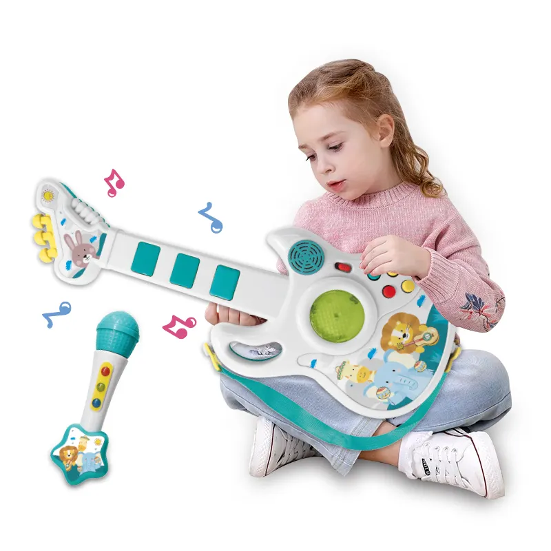 Educational Electronic Guitar And Microphone Sets 2 IN 1 Musical Instruments With Light Electric Guitar For Kids