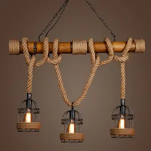 bamboo lamp bar retro pendant decoration restaurant chandelier nostalgic rope wire e27 lamp holder Birdcage lamp
