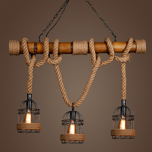 Lampadario a Sospensione LED in Alluminio per Hotel, <span class=keywords><strong>Lampada</strong></span> Retrò Nostalgica a Gabbia per Uccelli <span class=keywords><strong>con</strong></span> <span class=keywords><strong>Filo</strong></span> in Corda, Portalampada E27 - Product Image 1