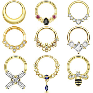 Bijoux de <span class=keywords><strong>piercing</strong></span> personnalisables en acier inoxydable plaqué or 18 carats avec pierres de zircon pour septum, daith, nez, cartilage, anneaux, clous et boucles d'oreilles - Product Image 2