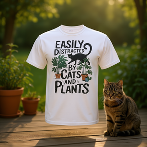 T-shirt facilement distraissé par les chats et les plantes, pour les amoureux des chats et les jardiniers - Product Image 3