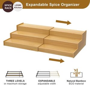 Rack Organizer Cabinet Expandable Spice Storage for <strong>Kitchen</strong> <strong>Cupboard</strong> Pantry Oil Library Glass Oil Vinegar Bottles Wood Stand - Product Image 3