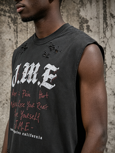 T-shirt sans manches Hongguan, nouveau style été, 100 % coton épais, coupe oversize, logo personnalisé imprimé, pour homme, coupe carrée, ourlet brut - Product Image 2