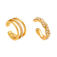 Juego de Bisel de Corte Asscher de Circón de Acero Inoxidable Chapado en Oro de 18K, Pendientes de Moda con Patrón Geométrico, Clip de Hueso del Oído No Perforado
