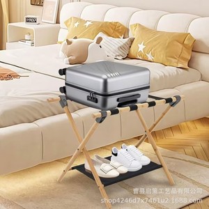 Bamboo Foldable Luggage Rack Portable Wooden <b>Suitcase</b> <b>Storage</b> Rack Hotel Guesthouse Shoe Organizer Two Layer Foldable - Product Image 2