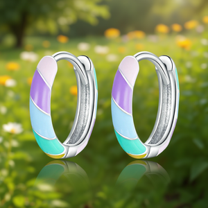 Orecchini a Cerchio Geometrici Colorati E2010 in Argento 925 con Cristalli e Strass, per Uso Quotidiano Femminile - Product Image 2