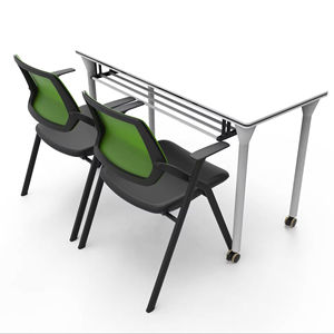 Classrom universitaire double table cadre en acier livre panier mobile <span class=keywords><strong>gratuit</strong></span> combiné rond groupe chat pliable 1.2m 1.4m longue table - Product Image 1