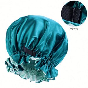 Bonnet de nuit en satin de soie double couche réglable avec logo personnalisé, bonnet de sommeil en velours à marque privée - Product Image 1