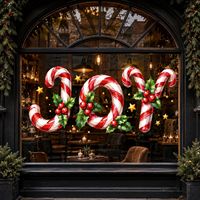 Calcomanía Estática para Ventana con Diseño de Bastón de Caramelo Navideño JOY, con Diseño de Acuarela para Vidrio de Tienda, Decoración Festiva Navideña