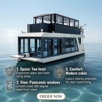 Nouveau design 2026 : Bateau-maison à couverture intégrale avec terrasse et barbecue pour fêtes, bateau ponton pour la mer, bateau-maison d'occasion