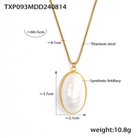 Parures de bijoux fantaisie plaquées or en acier inoxydable avec pendentif ovale en perle de coquillage, collier, boucles d'oreilles et bagues – Ensemble de 3 pièces pour femme